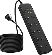 Power Board with Individual Switches, 1.8M Extension Lead, Power Strip 5 AC Outlets, 6 USB PD 30W Super Fast Charging USB C, Mountable, Desktop Charging Station for Home, Office, School, Dorm (Black)