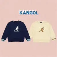 在飛比找PChome24h購物優惠-KANGOL 童裝 大學T 深藍 米白 大LOGO 貼布 長