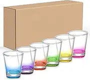Heavy Base Shot Glasses Set, 2 oz, 6 Pack, Colourful, Clear Glass, for Tequila, Whiskey, Vodka, Spirits (6, Multicolor)