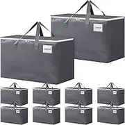 BlissTotes Large Moving Boxes With Zippers & Handles, Heavy Duty Storage Totes With Lids, Space Saving Bags, Fold Flat for Moving and Storing, 10 Pack