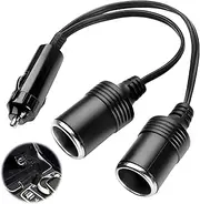 1 to 2 Car Cigarette Lighter Splitter Adapter - 12V/24V Plug Socket 2-Way Splitter Y Adapter with 15A Fuse, 9.84" Extension Cord with Dual Charger Port for Simultaneous Charging for Cars Trucks RVs
