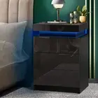 Oikiture Smart Bedside Table with 3 Drawers Black Bedside Table