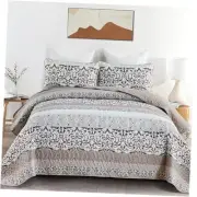 Boho Quilt Set Size Patchwork Striped Bedspread Coverlet Set 3 King Taupe