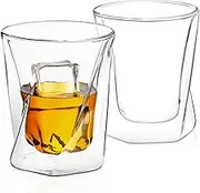 Lacey Whiskey Double Wall Glasses, Set of 2 Insulated Whiskey Glass, 10-Ounces.