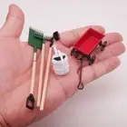 AirAds Dollhouse 1:12 Miniature Yard Garden Tools Shovel,Hoe,Rake,Wagon, Set 5