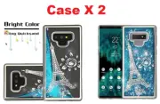 2 X Silver Paris Eiffel Tower Blue Glitter Liquid Case For Samsung Galaxy Note 9