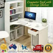 Large Combination Workstation Computer Desk with Storage Spacious Shelves -White