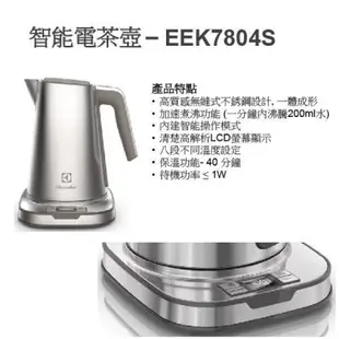 全新🌸Electrolux 瑞典伊萊克斯 設計家不鏽鋼溫控電茶壼 EEK7804S