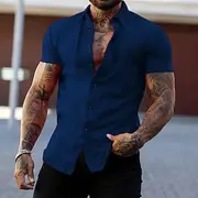 Men's Shirt Summer Shirt Casual Shirt Button Up Shirt Untucked Shirts Black White Yellow Pink Dark Navy Short Sleeve Plain Turndown Vacation Street Clothing Ap