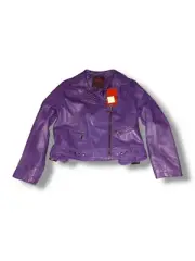 Yoki Leather Moto Jacket Girls Size 16 XL Purple Studded Zippers