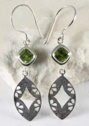 PERIDOT & 925 Sterling Silver BALI DANGLE EARRINGS