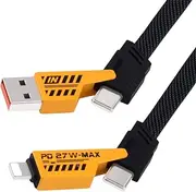 4-in-1 USB C Cable, Charging Adapter 120W Fast Charging with Type C/USB A Ports, Multiple Charge Cable Suitable for iPhone 16 15 14 Pro Max XS Laptop Multi Device Charging(1.2M)