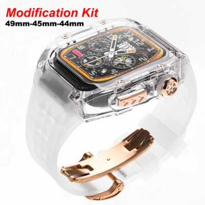 44/45mm Transparent Glacier Case Fluororubber Band For Apple Watch 9 Ultra2 49MM