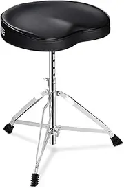 RVONE Saddle Drum Throne, Height Adjustable Thick Padded Drum Seat, Drum Stool for Adults and Kids, Drum Chair with Double Braced Legs Anti-Slip Rubber Feet, Black