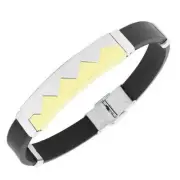 Stainless Steel Black Rubber Silver White Yellow Gold Tone Mens Bangle Bracelet