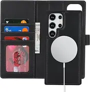 [Cavor] Wallet Case for Samsung Galaxy S24 Ultra 6.8" Leather Case 2 in 1 Magnetic Detachable Flip Cover Support Magsafe Charging with Stand Feature Card Slots-Black