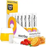 5 In 1 REACTONZ - Immune Booster Supplement with Vitamin C, Zinc, Manuka Honey, Rosehip & Propolis – Natural Orange Flavour Fizzy Drink for Daily Immune Support (240 Effervescent Tablets)