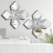 [VOHJD] Crushed Diamond Decorative Mirror 2 Pack 16.75x16.75” Diamond Shape Glass Decor Wall Mirror for Home Decor, Accent Mirror