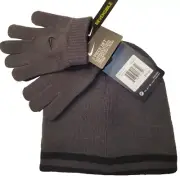 Nike Boys Knit Hat & Gloves Set Beanie REVERSIBLE Winter BLACK GRAY Swoosh $20