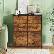Ufurniture Chest of 8 Drawers Tallboy Clothes Storage Cabinet Fabric Tower Dresser Organizer Clothes Toys Storage Unit for Bedroom,Living Room,Office,Hallway,Entryway Walnut Color