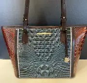 Brahmin Medium Asher Tote Shoulder Bag IVY FIGARO Pecan Forest Green NEW $315