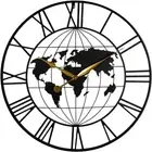 60cm Large World Map Wall Clock, Round Silent Non-Ticking Battery Operated, Larg
