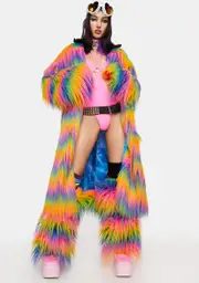 [J Valentine] Rainbow Attitude Faux Fur Coat