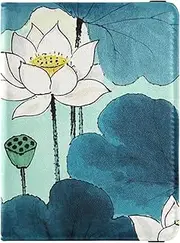 [Amooorous] Chinese Ink Painting flower Leather decorative cute passport holder Vaccine Case Protector Cover Badge ID Vaccine Card Holder Wallet Waterproof, Chinese ink painting flower, 1 size