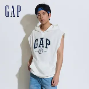 【GAP】男裝 Logo印花無袖帽T-白色(885520)