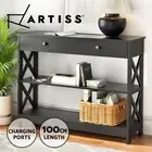 Artiss Console Table 3-Tier Entry Hallway Shelf Drawer Wood Outlets USB Ports