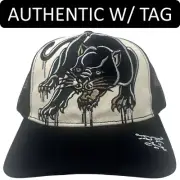 Ed Hardy Trucker Hat Embroidered Tattoo Panther Off White/Black Snapback Cap