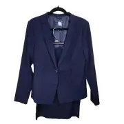 womens Venus navy 2pc taylored suit Lined blazer pencil skirt sz 12 Corpcore