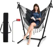 Costway Hammock Chair with Stand, Height Adjustable Hanging Chair with Phone ...