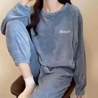 在飛比找momo購物網優惠-【D.studio】韓版冬季加厚暖暖毛毛睡衣套裝(毛毛上衣+