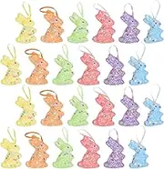WODJR 24Pcs Easter Bunny Ornaments Easter Party Decorations Easter Bunny Decorations Rabbit Ornaments Glitter Bunny Decoration Multicolored Easter Ornaments Hanging Decor for Easter Party Supplies