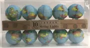 Geographic Globe Earth Paper String Lights 10 Lights/Spheres NEW