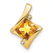 Solid 14k Yellow Gold Simulated Citrine and CZ Pendant