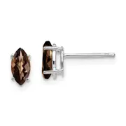 14k White Gold 7x3.5mm Marquise Checker-Cut Smok Yellow Gold Quartz Earring