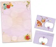 Writing Paper Set Letter Pad with Envelope for Boys Girls Kids Animals Deer Purple Flowers (A4 Pad with 25 Sheets + 15 Envelopes)