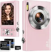 Digital Camera, Autofocus Compact Camera HD 2.7K 48MP with 2.8" Large Screen, 16X Digital Zoom, Portable Mini Camera for Photography, YouTube Vlogging Camera for Kids,Adult,Beginners (4K+Pink)