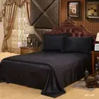 Black Silk Satin Sheet Set Fitted Sheet Flat Sheet Set Queen King Size Bedding