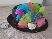 Hello Kitty Black Sequined Fedora Feathers Hat 6+ NWTS