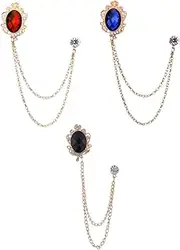 [Healeved] Men's Fashion Collar Pin Brooch 3pcs Gemstone Chain Lapel Pin for Suit Men's Jewelry