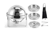 [6 Quart Chafer] Chafing Dish Round Roll Top Bundle Stainless Steel with Apro...