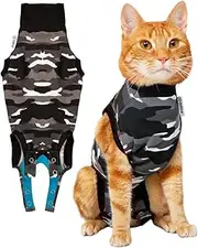 Suitical Recovery Suit for Cats | Spay and Neutering Cat Surgery Recovery Suit for Male or Female | Soft Fabric for Skin Conditions | XS | Neck to Tail 15.7” - 17.7" | Black Camouflage