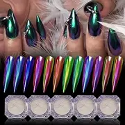 5Color Pearl Powder Nail Art Glitter Mirror Effect Chrome Pigment UV Gel Polish Shimmer Dip Dust Decoration Kit - 5pcs