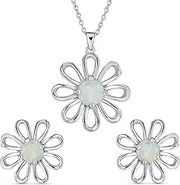 [Bling Jewelry] Simple Created Orange Fire White Opal Daisy Flower Stud Earrings For Women Teen 14K Gold Plated .925 Sterling Silver October Birthstone