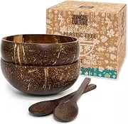 [Jungle Culture] 2 Polished Coconut Bowl and Wooden Spoons Set • Natural Coconut Bowls & Bamboo Straws • Smoothie Bowls • Coconut Shell Acai Bowls Healthy Choice Buddha Bowls • Eco Friendly Vegan Gifts