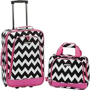 [Rockland] Fashion Softside Expandable Upright Luggage Set, Pink Chevron, 2-Piece Set (14/19), Fashion Softside Expandable Upright Luggage Set