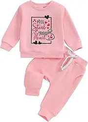 [XIXIMAON] Toddler Baby Girls Clothes 2 Pieces Jogger Set Pink Sassy Girls Suit Long Sleeve Sweatshirt Top Drawstring Pants Set Tracksuit Set
